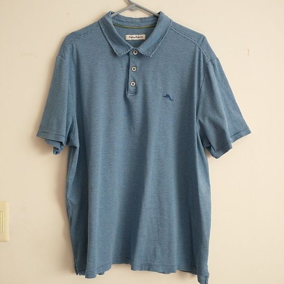 Tommy Bahama Polo Shirt Men 2XL Blue Striped 100% Cotton Embroidered Logo Knit - Picture 1 of 9